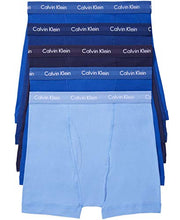 Load image into Gallery viewer, Calvin Klein Men's Cotton Classics 5-Pack Boxer Brief, 1 Periwinkle/2 Marazine Blue/Dark Night/Evening Blue, Medium

