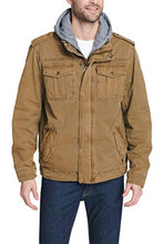 Load image into Gallery viewer, Levi's Men's Washed Cotton Hooded Military Jacket, Brown, Large
