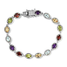 Load image into Gallery viewer, 925 Sterling Silver Gemstone Link Tennis Bracelet Platinum Plated Oval Peridot Amethyst Topaz Citrine Garnet 7.25" Ct 6.8
