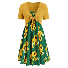 Load image into Gallery viewer, COLNER Women’s V Neck Bow Knot Bandage Top Bohemian Shot Sleeve Sunflower Print Beach Mini Sundresses Suits Mint Green

