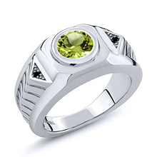 Load image into Gallery viewer, Gem Stone King 1.95 Ct Round Green Peridot Black Diamond 925 Sterling Silver Men's Ring (Size 8)
