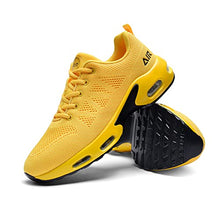 Load image into Gallery viewer, Quseek Men's Air Running Shoes Athletic Tennis Walking Sneakers Breathable Non-Slip Lace-up Sports Shoes for Fitness Jogging Working Yellow Size 7
