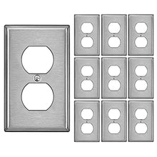 Load image into Gallery viewer, [10 Pack] BESTTEN Duplex Receptacle Metal Wall Plate with Ｗhite or Clear Plastic Film, 1 Gang Standard Industrial Stainless Steel Outlet Cover, Durable Corrosion Resistant, Brushed Finish, Silver

