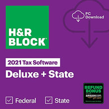 Load image into Gallery viewer, H&amp;R Block Tax Software Deluxe + State 2021 with 3% Refund Bonus Offer (Amazon Exclusive) | [PC Download]
