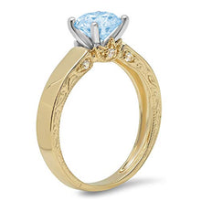 Load image into Gallery viewer, 1.64ct Brilliant Round Cut Solitaire Aquamarine Blue Ideal VVS1 Simulated Diamond CZ Engagement Promise Statement Anniversary Bridal Wedding with accent Ring 14k 2 tone Gold Size 4
