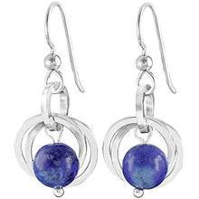 Load image into Gallery viewer, Simple Royal Blue Lapis Lazuli Real Gemstone 925 Sterling Silver Dangle Earrings Dainty Artistic Jewelry Gift Idea for Minimalist Women
