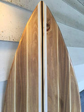 Load image into Gallery viewer, Large 6 foot wood Surfboard Wall Art Light Vintage stained style with stripes
