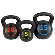 Load image into Gallery viewer, Best Choice Products 3-Piece HDPE Kettlebell Exercise Fitness Weight Set w/Base Rack, 5lb, 10lb, 15lb Weights

