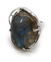 Load image into Gallery viewer, Natural Stone Adjustable Finger Rings Semi Precious Oval Shaped Gemstone Jewelry For Women Anniversary Birthday Wedding Gift (AA Quality Labrodarite)
