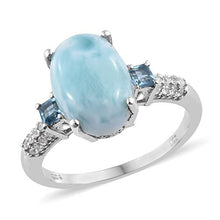 Load image into Gallery viewer, Promise Ring 925 Sterling Silver Oval Larimar Blue Topaz Platinum Plated for Women Jewelry Size 9
