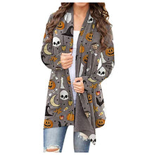 Load image into Gallery viewer, Women's Pumpkin Cat Cardigan Halloween Long Sleeve Open Front Knit Sweater Overwear Coat Plus Size Sweatshirt.S-5XL Gray
