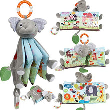 Load image into Gallery viewer, Soft Baby Cloth Book,Crinkle Elephant Fabric Infant Books Teething Teether Toys Education Bunny Toy for Babies Toddler 1 Year Old Boy Girl &amp;Up,Stuffed Farm Animal Jungle Plush Book Touch and Feel Toy

