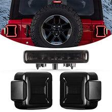 Load image into Gallery viewer, KIWI MASTER Smoked LED Tail Lights &amp; 3rd Brake Light Set for 2018-2022 Jeep Wrangler JL Accessories Third Brake Light High Mount Stop Light Reverse Light Turn Signal Light (Black Housing Smoke Lens)
