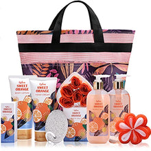 Load image into Gallery viewer, Gift Baskets for Women, Gift Set for Women-BFFLOVE Sweet Orange Spa Bath Gifts, 10 Pc Bath Spa Kit Includes Bath Salt, Massage Oil, Bubble Bath, Spa Tote Bag. Best Women Gifts for Birthday &amp; Party
