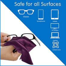 Load image into Gallery viewer, Microfiber Cleaning Cloths 12 Pack (6"x7") in Individual Vinyl Pouches | Glasses Cleaning Cloth for Eyeglasses, Phone, Screens, Electronics, Camera Lens Cleaner (Purple)
