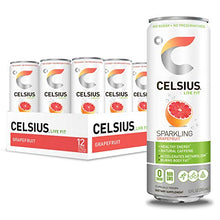 Load image into Gallery viewer, CELSIUS Sweetened with Stevia Sparkling Grapefruit Fitness Drink, Zero Sugar, 12oz. Slim Can (Pack of 12)
