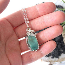 Load image into Gallery viewer, Genuine Natural Raw Emerald Crystal Pendant Necklace - Wire Wrapped Sterling Silver - May Birthstone Jewelry - Crystal Gift for Him and Her
