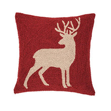 Load image into Gallery viewer, C&amp;F Home Buck Lodge Cabin Holiday Christmas Winter Xmas Red Tan Handcrafted Premium Hooked Decorative Throw Pillow 18 x 18 Red
