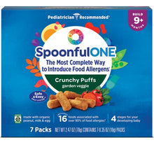 Load image into Gallery viewer, SpoonfulONE Early Allergen Introduction Crunchy Puffs | Smart Feeding Snack Food for an Infant or Baby 9+ Months | Certified Organic (Garden Veggie, 7 Pack)
