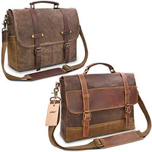 Load image into Gallery viewer, Mens Messenger Bag 15.6 Inch Waterproof Vintage Genuine Leather Waxed Canvas Briefcase Large Satchel Shoulder Bag Rugged Leather Computer Laptop Bag, Brown
