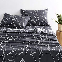 Load image into Gallery viewer, Wake In Cloud - Branches Sheet Set, Tree Pattern Printed on Charcoal Dark Gray Grey, Soft Microfiber Bedding (4pcs, King Size)
