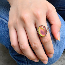 Load image into Gallery viewer, Fun Jewels Elegant Multi Color Change Facet Oval Crystal Stone Brass Mood Ring Size Adjustable
