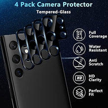 Load image into Gallery viewer, Milomdoi [4 Pack] for Samsung Galaxy S22 Ultra 5G Camera Lens Protector Cover, 9H Tempered Glass Camera Screen Protector, Case Friendly, Not Affect Flash, Perfect Night Shot Mode Design, Black
