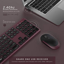Load image into Gallery viewer, Wireless Keyboard and Mouse, Jelly Comb 2.4GHz Ultra Thin Full Size Wireless Keyboard Mouse Combo Set with Number Pad for Computer, Laptop, PC, Desktop, Notebook, Windows 7, 8, 10-(Wine Red and Black)
