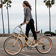 Load image into Gallery viewer, sixthreezero EVRYjourney Women's 7-Speed Step-Through Hybrid Cruiser Bicycle, 26" Wheels with 17.5" Frame, Cream with Brown Seat and Grips, Model:630034
