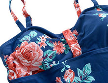 Load image into Gallery viewer, Hilor Women's 50's Retro Ruched Tankini Swimsuit Top with Ruffled Hem Navy&amp;red Floral 18
