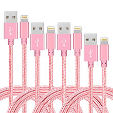 Load image into Gallery viewer, 4Pack(3ft 6ft 6ft 10ft) iPhone Lightning Cable Apple Certified Braided Nylon Fast Charger Cable Compatible iPhone Max XS XR 8 Plus 7 Plus 6s 5s 5c Air iPad Mini iPod (Pink)
