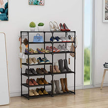 Load image into Gallery viewer, Shoe Rack Shoe Shelf Shoe Storage Organizer with Side Hooks For Entryway, 24-30 Pairs Metal Shoe Rack Taller Shoes Boots Organizer
