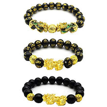 Load image into Gallery viewer, Feng Shui Black Obsidian Wealth Bracelet, 3 Pcs Good Luck Pi Xiu Bracelets for Women Men Attract Health Wealth Money Feng Shui Jewelry
