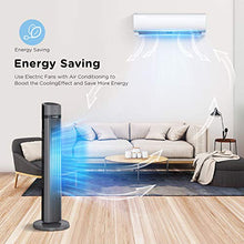 Load image into Gallery viewer, PELONIS Oscillating Tower Fan with Remote Control 40’’ Quiet Stand Up Fan with 3 Speed Settings and 3 Modes 15-Hour Timer LED Display for Bedroom Home Office Use, Black
