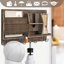 Load image into Gallery viewer, Wooden Key Holder for Wall, Mail Organizer Wall Mount with 4 Key Hooks, Wall Mounted Hanging Keys Rack with Sunglasses Storage, Rustic Home Decor for Entryway
