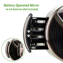 Load image into Gallery viewer, Ovente 7.5" Lighted Wall Mount Makeup Mirror, 1X &amp; 10X Magnifier, Spinning Double Sided Round LED w/ Dimmer Switch, Extend, Retractable &amp; Folding Arm, Battery USB Powered Antique Brass MLW75AB1X10X
