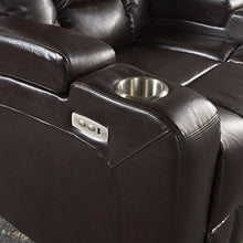 Load image into Gallery viewer, Christopher Knight Home Emersyn Tufted Fabric Power Recliner with Arm Storage and USB Cord, Brown / Black

