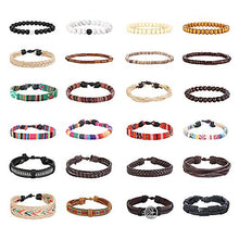 Load image into Gallery viewer, Finrezio 24 Pcs Braided Leather Bracelet Set for Women Men Wristbands Boho Ethnic Tribal Linen Hemp Cords Beads Wrap Bracelets String Handmade Jewelry
