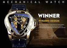 Load image into Gallery viewer, Winner Fashion Mechanical Wrist Watch Triangle Racing Dial, Waterproof Golden Skeleton Dial Automatic Movement Leather Design Mechanical Watch for Men
