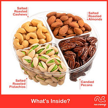 Load image into Gallery viewer, Christmas Gift Basket Holiday Mixed Nuts + Heart Ribbon (4 Assortments) Gourmet Food Bouquet Xmas Arrangement Platter, Birthday Care Package Tray, Healthy Kosher Snack Box - Families Adults Men Women
