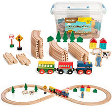 Load image into Gallery viewer, On Track USA Figure 8 Wooden Train Set, 35 Piece Deluxe Set- Comes in A Clear Container, Compatible with All Major Brands
