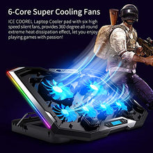 Load image into Gallery viewer, ICE COOREL Gaming Laptop Cooling Pad 15 -17.3 Inch, RGB Laptop Cooler Pad with 6 Cooling Fans, Laptop Cooling Stand with 6 Height Adjustable, Laptop Fan with LCD Screen, Two USB Ports, Phone Stand
