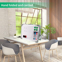 Load image into Gallery viewer, FDAUY Small Dry Erase Board, Magnetic White Board for Kids and Students Portable Mini Whiteboard Easel with Markers Magnets Double-Sided Foldable Desktop Memo Board for School Home Office (16" x 12")
