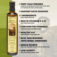 Load image into Gallery viewer, Papa Vince Olive Oil Extra Virgin - First Cold Press Family Harvest, Polyphenol Rich, Subtle Peppery Finish, Unrefined, High in Monounsaturated Fat, No Pesticides, No GMO, Keto, Paleo, Sicily, Italy
