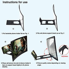 Load image into Gallery viewer, Emoly 12'' 3D Curve Screen Magnifier for Cell Phone, HD Amplifier Projector for Movies, Videos, and Gaming Foldable Phone Stand with Screen Amplifier for iPhone,All Smartphones (Black, 12 inch)
