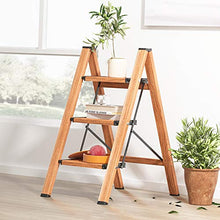 Load image into Gallery viewer, 3 Step Stool Ladder Woodgrain Shelf Aluminum Lightweight Folding with Anti-Slip and Wide Pedal for Home and Kitchen Space Saving
