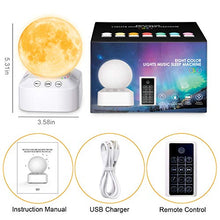 Load image into Gallery viewer, Moon Lamp, HOKEKI 7 Colors LED 3D Moon Light with Stand &amp; Remote&amp;Touch Control&amp;White Noise Machine and USB Rechargeable, Moon Light Lamps for Kids Lover Birthday Gifts.
