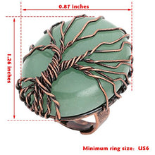 Load image into Gallery viewer, Top Plaza Handmade Retro Vintage Copper Wire Wrapped Tree of Life Oval Green Aventurine Healing Crystal Adjustable Ring Bronze Band Size 6 7 8

