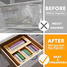 Load image into Gallery viewer, SpaceAid Bag Storage Organizer for Kitchen Drawer, Bamboo Organizer, Compatible with Gallon, Quart, Sandwich and Snack Variety Size Bag (4 Pack)
