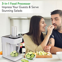 Load image into Gallery viewer, Electric Food Spiralizer Slicer Chopper - 3-in-1 Vegetable Processor, Fruit Cutter, Spiral Shredder Machine, Veggie Spaghetti Noodle, Zoodle Maker w/ 3 Cutting Blade, 1.2L Bowl - NutriChef PKESPR26
